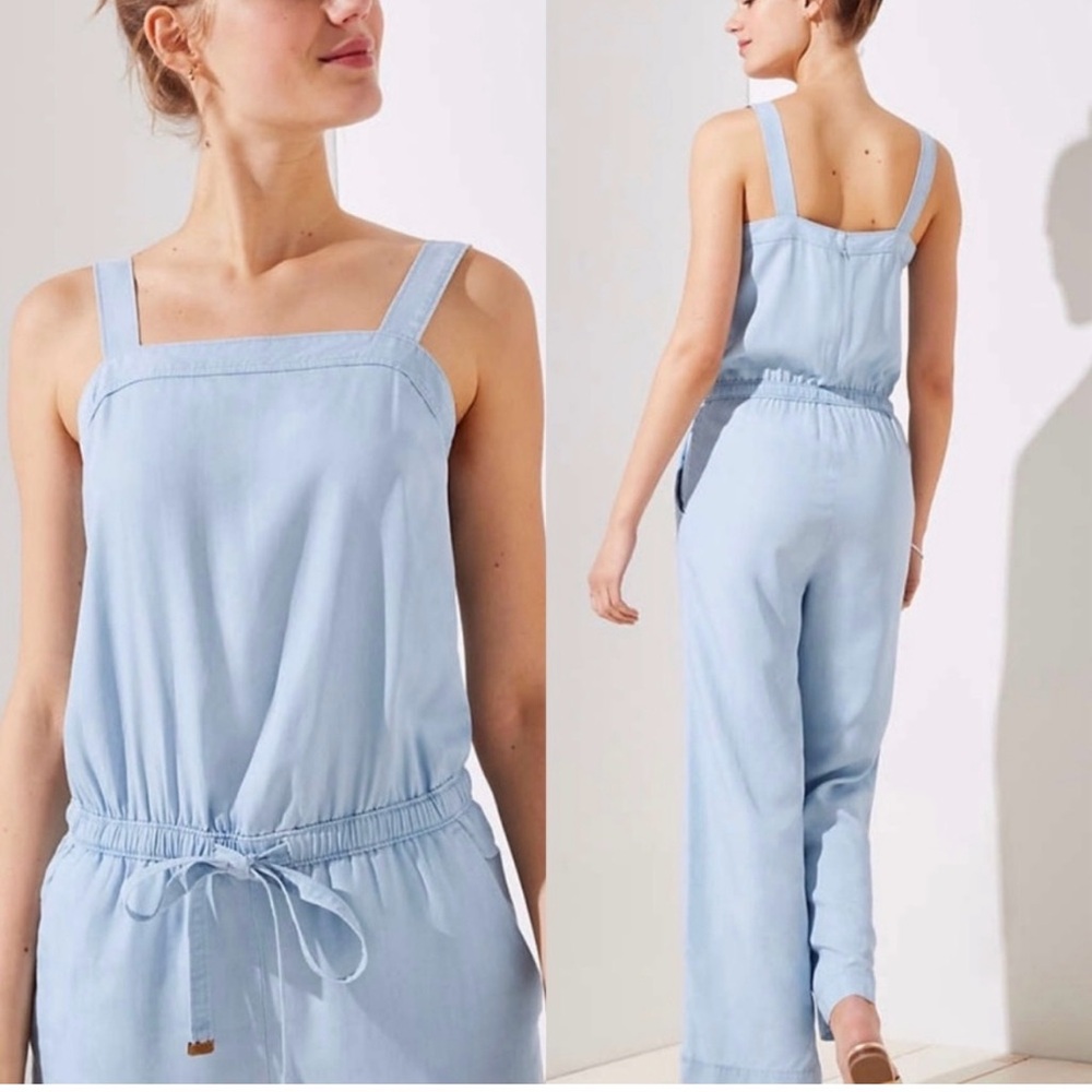 LOFT Chambray Soft Blue Zip-Up Jumpsuit XXL Tall